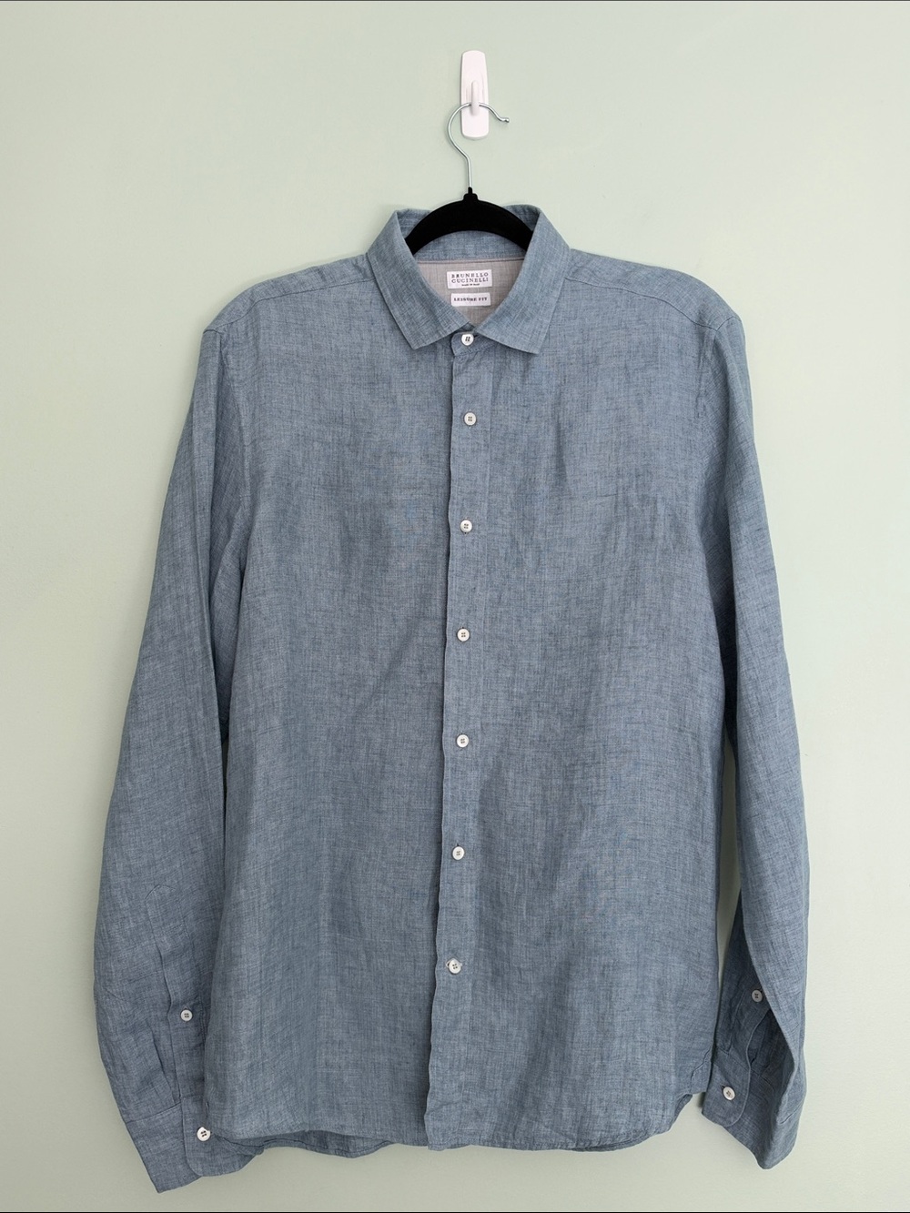 Brunello Cucinelli Men's Slate Blue Linen Button-Up Shirt (Size M)